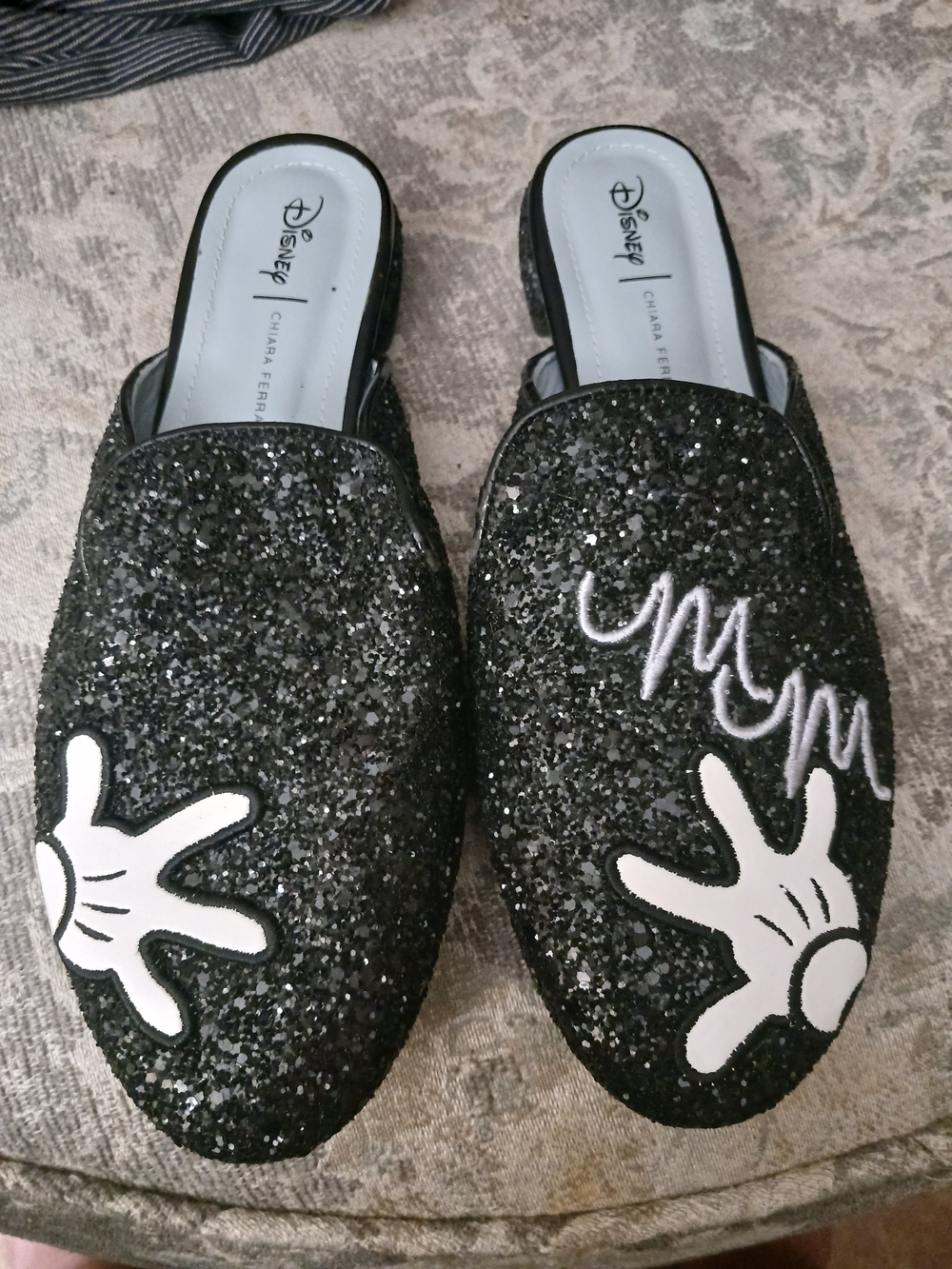 Disney - Chiara Ferragni Black Glitter Mickey Hand Slip On Mules 39 Princess